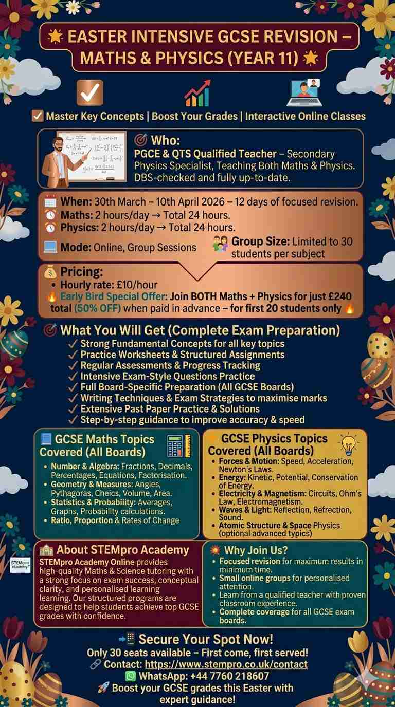 Birmingham Year 11 Easter GCSE Revision – Maths & Physics Online STEMpro Academy